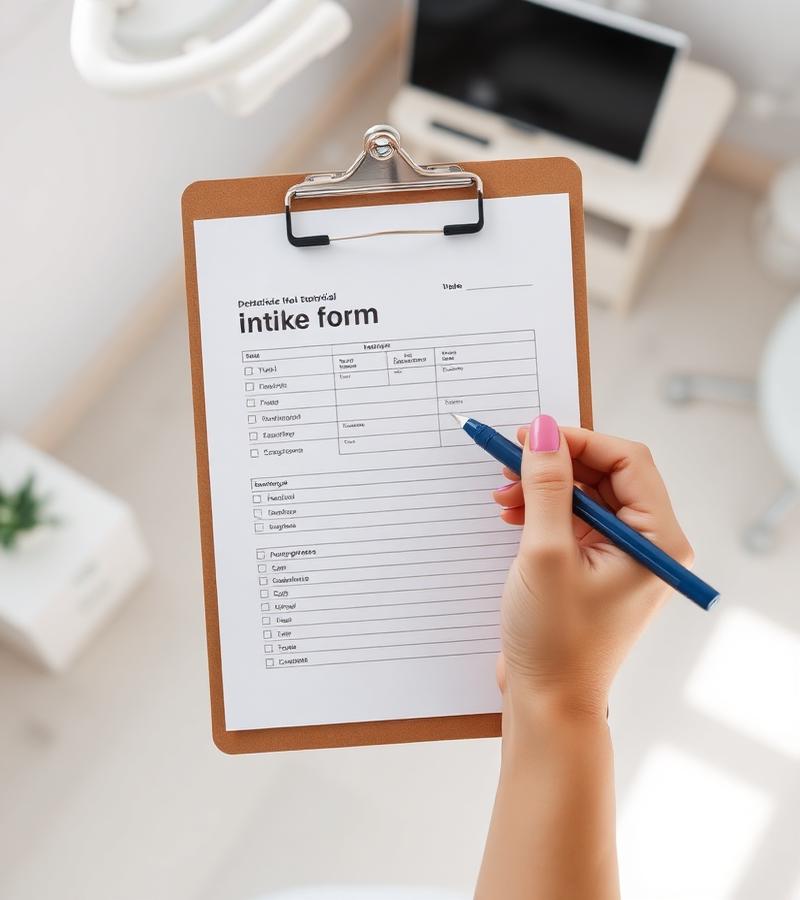Digital intake form on a clipboard